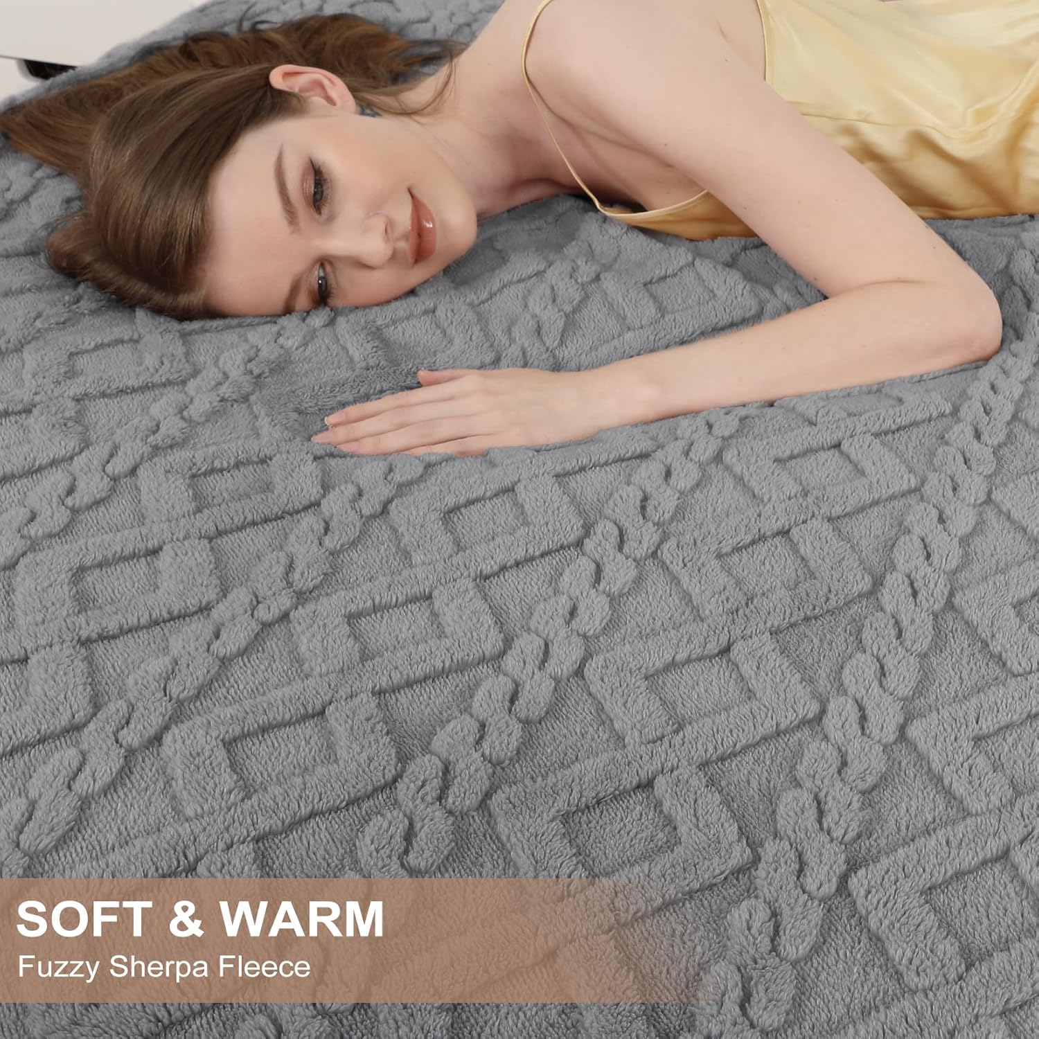 Garvee Electric Blanket King Size Dual Control - Thick Tufted Sherpa Heated Blanket King with 6 Heating Levels and 20 Time Settings, UL Certified Fast Heating Blanket King Size 90"×100", Grey