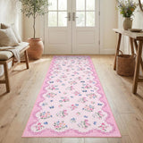 Garvee Floral Runner Non Slip 2x6 Washable Kitchen Rug Pink Vintage Soft Thin Low Pile Carpet for Bedroom Entryway - Pink