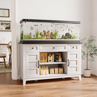 Garvee Farmhouse Aquarium Stand for 55-75 Gallon Tanks – Heavy Duty 1400LBS Cabinet with Double Doors, Drawers, Adjustable Storage, Built-in Power Outlet, Brownish White