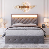Garvee Queen Size Bed Frame with Charging Station and LED Lights, Upholstered Bed Frame with Adjustable Headboard, Heavy Duty Wood Slats, No Box Spring Needed, Easy Assembly, Grey - Gray