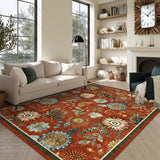 Garvee 8x10 Floral Washable Area Rug with Non-Slip Backing for Living Room Bedroom Dining Room, 8x10ft, Brick Red - Brick Red