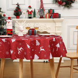 Garvee Christmas Table Cloth Round 60 Inch, Waterproof Winter Holiday Xmas Deer Tree Kitchen Christmas Decorations for Table, Round Table Cloth for Home Party Dining Table Décor Indoor Outdoor - Red
