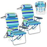 Garvee Backpack Beach Chair for Adults Lightweight Portable Lay Flat Folding Chair with 5 Reclining Positions Backpack Straps Phone Pocket Cup Holder Towel Bar Tall - Blue Ocean-2Pcs