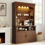 Garvee Coffee Bar Cabinet with LED Lights, 72" Tall Buffet Cabinet, Farmhouse Kitchen Sideboard, Brown - Brown