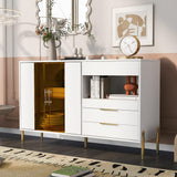 Garvee Light Luxury Modern Storage Cabinets Sideboard with Adjustable Shelves Metal Legs for Entrance Hallway White