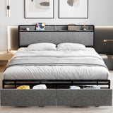 Garvee King Size Bed Frame, Storage Headboard with Charging Station, Platform Bed Frame with 2 Drawers, No Box Spring Needed, Easy Assembly, Gray - Dark Gray