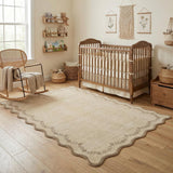 Garvee 4x6 Jute Scalloped Washable Area Rug for Nursery Room, Soft Non Slip Floral Carpet, Stain Resistant Small Rug in Multiple Colors - Jute