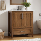 Garvee Modern 30" Wooden Freestanding Bathroom Vanity with 2 Doors and Drawer for Bathroom, Walnut - Walnut