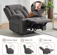 Garvee Recliner Chair 24" Seat Width, Manual Reclining Sofa with Massage and Heat, Comfy Overstuffed Rocking Chair with Side Pockets, Front Pockets and Cup Holder for Living Room, Gray