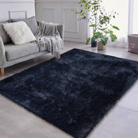 9x12 navy blue area rug, high-pile faux fur, non-slip design for cozy home decor.