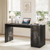 Garvee Executive Desk with Drawer and Power Outlet, 61" Large Farmhouse Computer Desk Home Office Wood Executive Desk with Adjustable Shelf for Work Study Writing, Grey - Gray