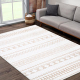 Garvee Washable Rug - Bohemian Farmhouse Stain Resistant Modern Geometric Rug for Living Room, Bedroom, Dining Room & Home Office - Light Coffee