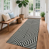 Garvee Kitchen Runner Rug 2x6 Washable Non Slip Modern Geometric Black Area Rug Low Pile Striped Bathroom Carpet Foldable Floor Mats for Bedroom Kitchen Entryway - Black