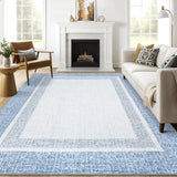 Garvee Bordered Light Blue 5x7 Machine Washable Area Rug – Modern Design, Non-Slip, Low-Pile, Non-Shedding Carpet for Living Room, Bedroom, or Kids’ Room - Light Blue