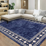 Garvee Bordered Dark Blue 4x6 Machine Washable for Living Room Modern Area Rug, Non-Slip Stain Resistant Accent Rug Indoor Minimalist Border Floor Cover Carpet for Bedroom - Dark Blue