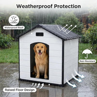 Garvee Large Dog House Indoor Outdoor Waterproof, 46" Durable Plastic Dog Kennel with Raised Floor, Removable Roof & Air Vent for Small to Large Dogs, Easy Assembly