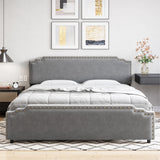 Garvee King Size Bed Frame, Velvet Upholstered Platform Bed Frame with Rivet Decor Headboard, Strong Wood Slat Support, No Box Spring Needed, Grey (King) - Gray
