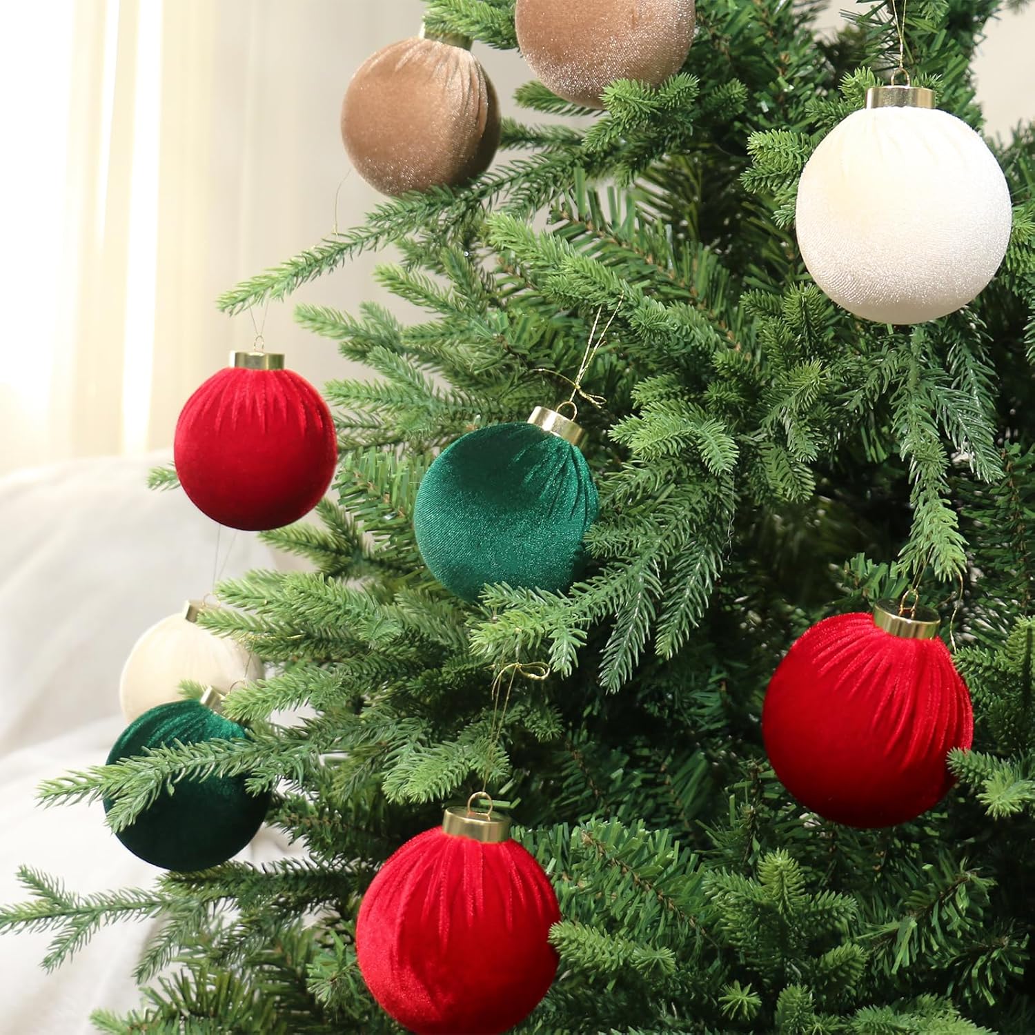 Garvee 3.14" Velvet Christmas Balls, 12PCS 80MM Plastic Christmas Ball Ornaments for Xmas Tree Hanging Decorations Assortment, for Holiday Party Decor