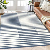 Garvee Machine Washable 8x10 Modern Stripe Indoor Large Area Rug Non-Slip Blue Neutral Floor Carpet for Living Room Bedroom Kitchen Pet Friendly - Blue