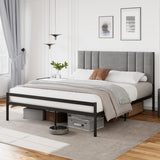 Garvee Full Bed Frame, Platform Bed Frame with Velvet Headboard, Heavy Duty Metal Bed Frame with 15 Strong Slats Support, Box Spring Optional, Easy Assembly, Grey - Dark Gray