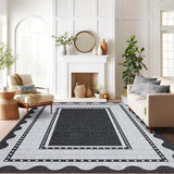 Garvee Border Washable Area Rug 9x12 Black Modern Neutral Stain Resistant Low Pile Carpet for Living Room Bedroom Nursery Dining Room Office - Black Gray