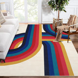 Garvee Modern Area Rug, 4x6 Water Resistant Carpet Low Pile Non-Slip Soft Rug Bedroom Dining Room or Home Office, Colorful Modern Design Indoor Floor Carpet - Beige/Blue/Pink