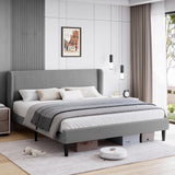 Garvee Full Bed Frame, Platform Bed Frame with Upholstered Wingback Headboard, Heavy-Duty Frame Support, Noise-Free, Easy Assembly, No Box Spring Needed, Light Gray - Light Gray