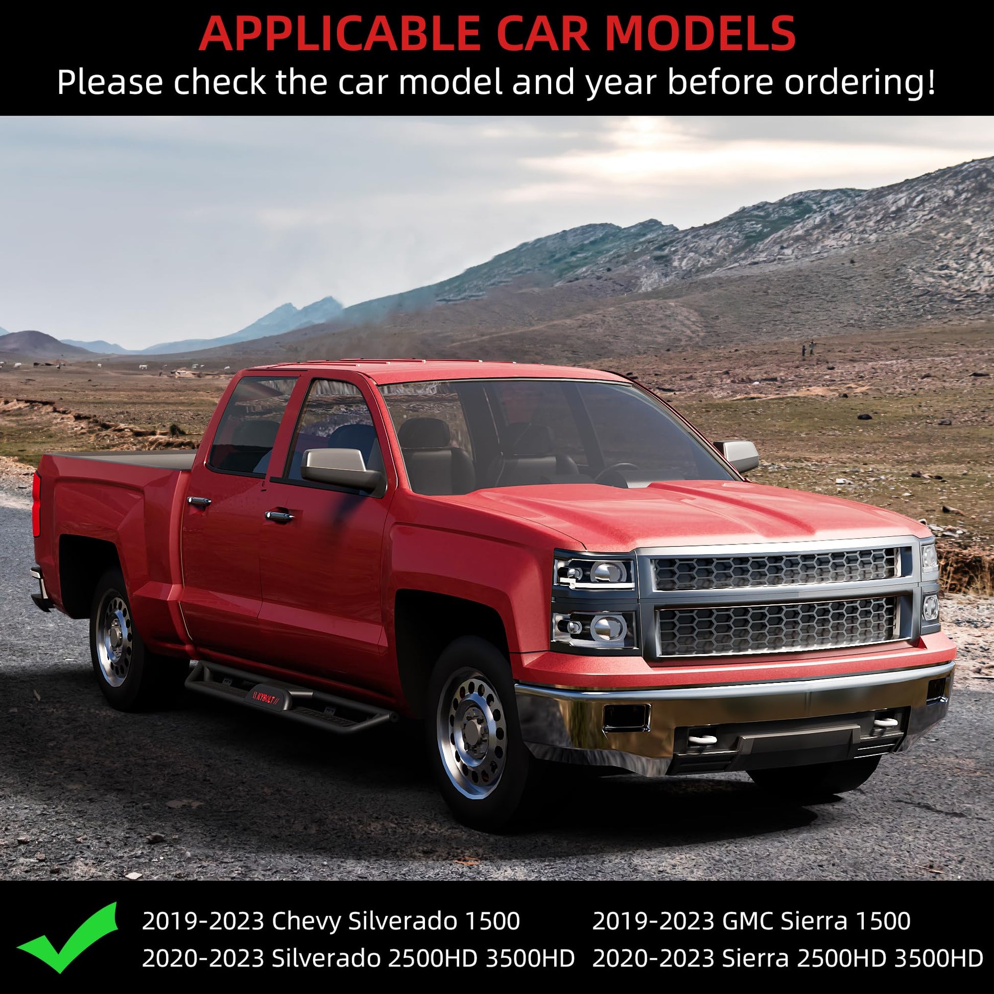 Garvee Running Boards 6.5 Inches with Two Stairs Design Compatible with 2019-2024 Chevy Silverado/GMC Sierra 1500, 2020-2024 2500HD 3500HD Crew Cab(4 Full-Size Doors), Bolt-on Side Steps