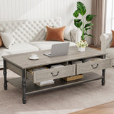 Garvee Coffee Table with Drawers 41" Large Center Table with Storage Rectangular Cocktail Table Mid Century Wooden Coffee Tables Retro Living Room Table Vintage Tea Table, Grey - Gray
