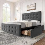 Garvee Queen Size Upholstered Bed Frame With Adjustable Headboard, Platform Bed Frame With 4 Storage Drawers, Wood Slats Support, No Box Spring Needed, Easy Assembly - Gray