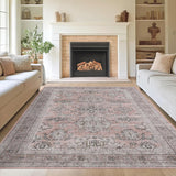 Garvee 5x7Ft Washable Area Rugs, Large Traditional Floral Rugs for Living Room, Low Pile Neutral Soft Rug for Bedroom, Dining Room, Home, Office - Gray Pink