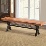 Garvee Outdoor Acacia Wood Bench with Storage,Teak Finish/Rustic Meta62.99 D x 14.37" W x 16.92" H Rectangular Picnic Furniture Dining Bench Seating - Teak