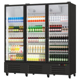 Garvee 55.7 Cu.Ft, Commercial Beverage Refrigerator with 3 Glass 75.6 in Doors, Adjustable Shelves, Black for Supermarkets and Nightclubs