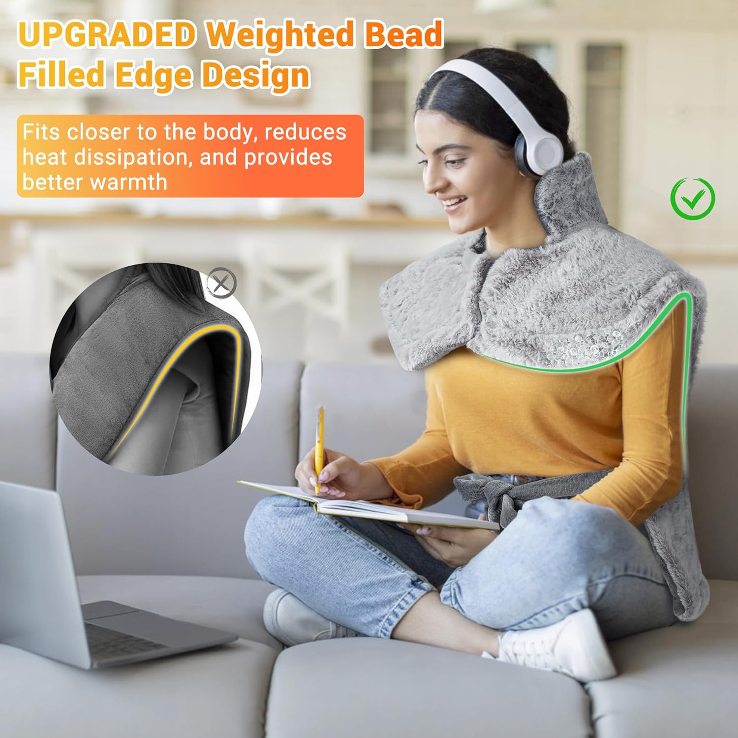 Garvee Massaging Heating Pad for Neck, Shoulders & Back, 24" x 35" Large Electric Heating Pad for Back Pain Relief with 3 Heat Levels, 4 Massage Settings, 2H Auto Shut-Off, 4 Massage Motors, Grey