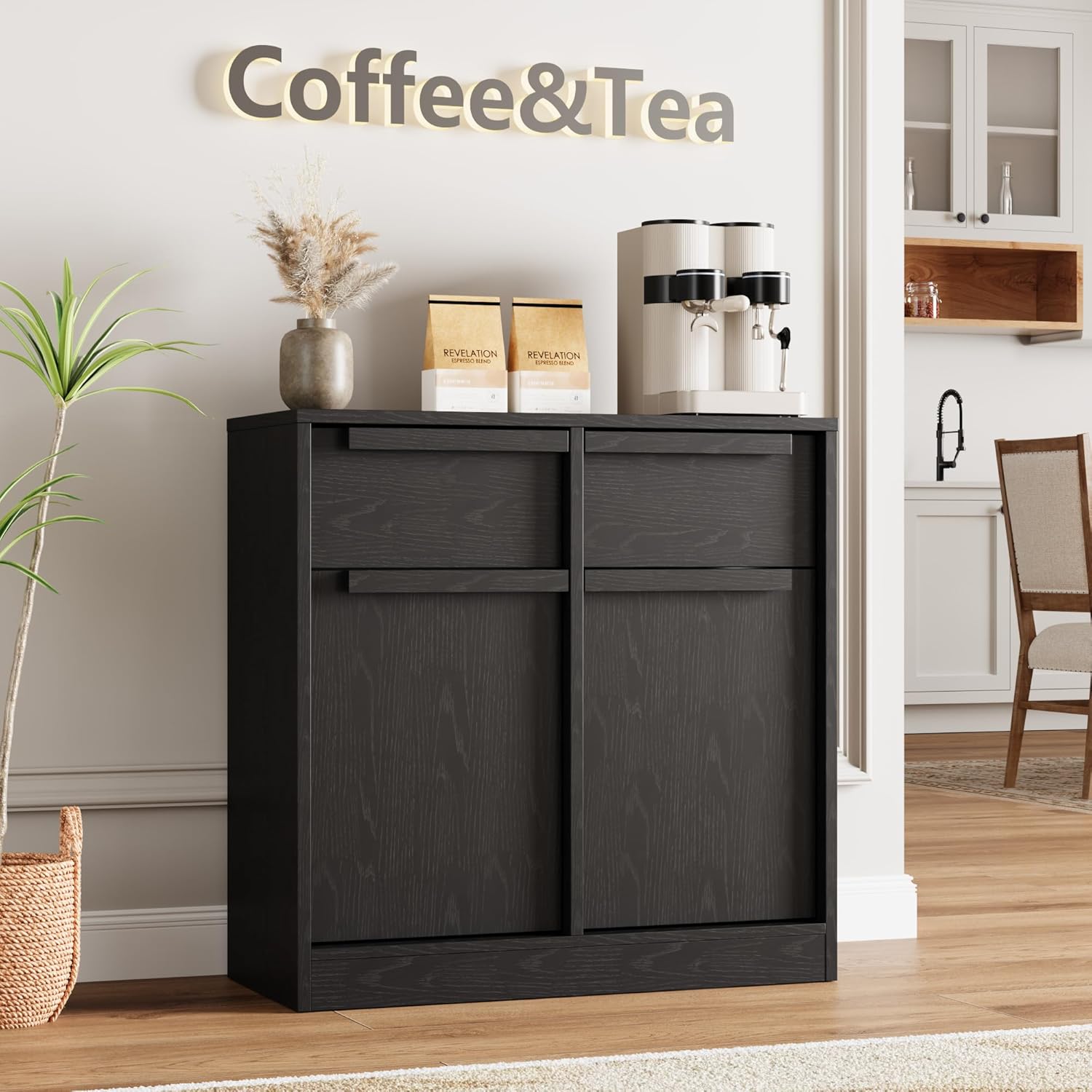 Garvee 31.5" Sideboard Buffet Cabinet with 2 Doors and 2 Drawers for Dining Room, Black