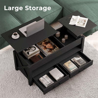Garvee Coffee Table, 47.2" Lift Top Coffee Table with 2 Storage Drawers and Hidden Compartment, X Wood Farmhouse Support, Retro Center Table with Lift Tabletop for Living Room, Black