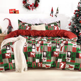 Garvee Christmas Duvet Cover Set King Size - Reindeer Patchwork Printed Christmas Decorations Duvet Covers, Soft and Breathable Christmas Bedding Set (King, 104"x90") - Green