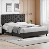 Garvee Queen Size Platform Bed Frame with Upholstered Headboard, Fabric Upholstered Bed Frame with Adjustable Headboard, Bed Frame with Diamond Pattern and Soft Fabric, Wood Slat Support, Grey - Light Grey