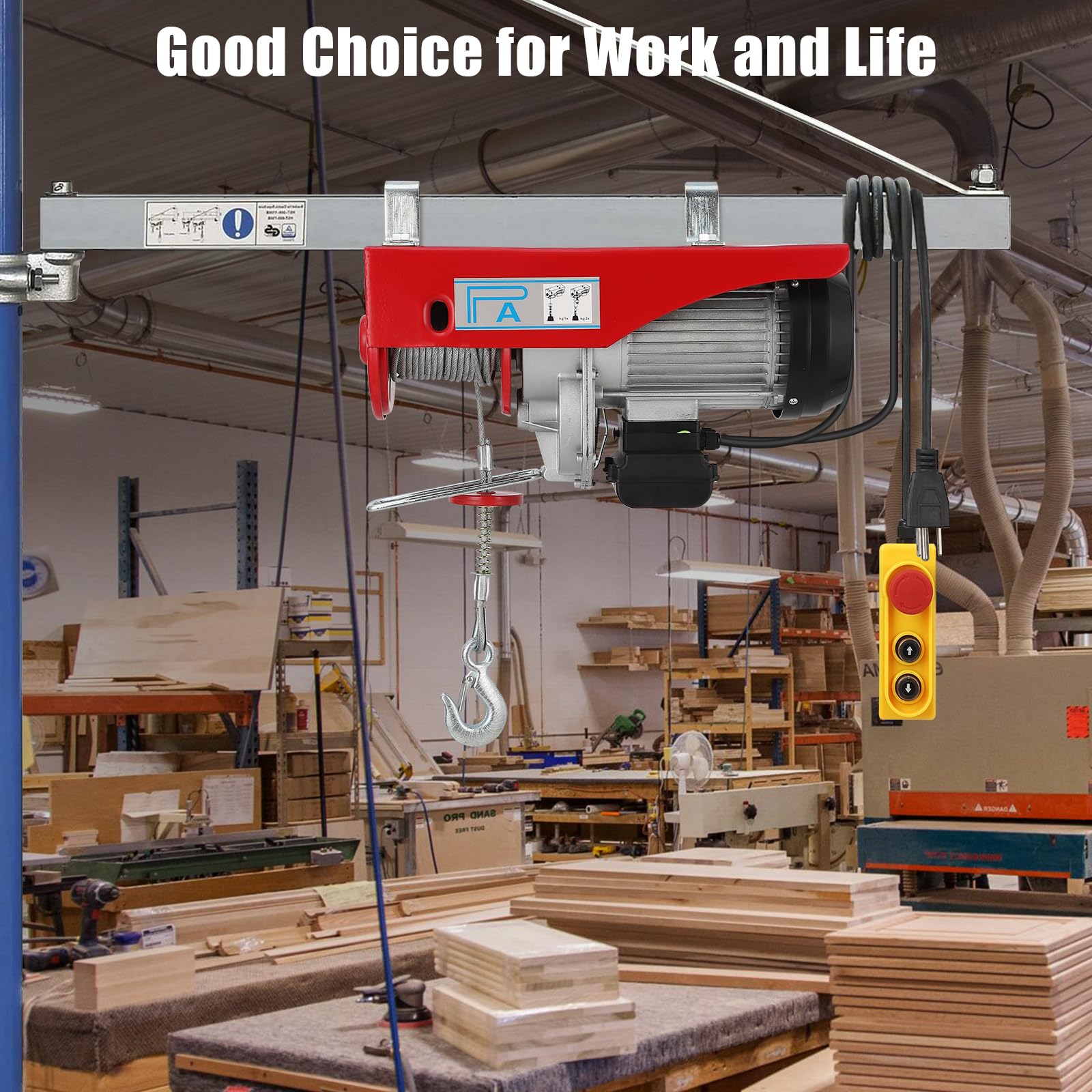 Garvee 1760lbs Electric Hoist, 1600W 110V Electric Steel Wire Winch with Remote Control, 39FT Single Cable Lifting Height Electric Hoist Winch for Garage Warehouse Factory