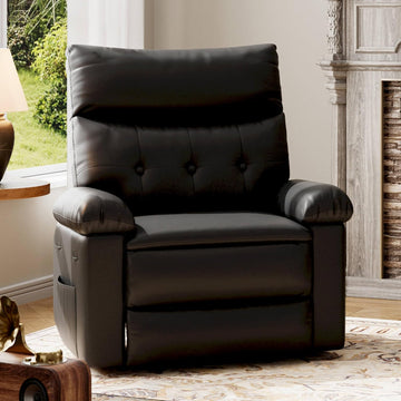 Garvee Recliner Chair for Adults, PU Leather Manual Recliner with Side Pocket, Lazy Chair with 1.5X Sponge Comfort Arm and Back for Living Room, Bedroom, Black