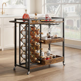 Garvee Bar Cart, 3 Tier Bar Carts for The Home, Home Bar & Serving Carts, Rolling Bar Cart with Wheels, Drink Cart with Wine Rack & Wine Glass Holder Up to 24 for Kitchen and Living Room-Brown - Retro Brown