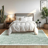 Garvee Washable 5x7 Rugs Floral Scalloped Non-Slip Area Rug for Living Room Bedroom Dining Table Green - Green