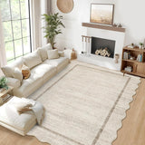 Garvee Scalloped Washable Rugs 9x12 Area Rug Non Slip Soft Stain Resistant Carpet Beige - Beige