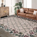 Garvee Floral Irregular Edge Carpet Non Slip Washable Boho Vintage Entry Rug 9x12ft Khaki - Khaki