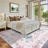 Garvee Large Pink Area Rugs 9x12 for Bedroom Girls, Floral Peacock Washable Rug, Soft Non Slip Backing, Indoor Accent Carpet - Pink