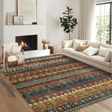 Garvee Boho Multicolor 10x13 Living Room Rug, Washable Distressed Geometric Printed Accent Rug, Non-Slip Low Pile Area Rug, Foldable Non-Shedding Floor Carpet for Bedroom, Office - Multicolor