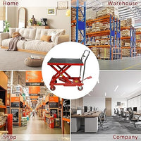 Garvee Hydraulic Lift Table Cart 500LBS Double Scissor Lift Table, Cart Lift Table Cart 29.6" Lifting Height with 4 Wheels and Foot Pump, Hydraulic Cart for Material Handling and Freight Lifting - 500LBS