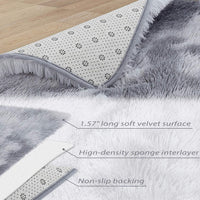 Garvee Fluffy & Sheepskin Light Grey 5'3" × 6'7" Area Rugs Shaggy Rug for Bedroom Fuzzy Rug Living Room Rugs Non-Slip Rug for Living Room Bedroom Dining Room Office Plush Rug,Grey