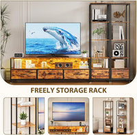 Garvee TV Stand with Storage for TVs Up to 70", TV Entertainment Center with 2 Open 5-Tier Bookshelf, Modern LED TV Console Cabinet with 5 Fabric Drawers & Power Outlets, for Living Room Bedroom