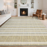 Garvee Washable 10x13 Area Rug Plaid Checkered Non Slip Ultra Thin Low Pile Indoor Carpet Taupe for Living Room Bedroom Dining Room Office - Taupe